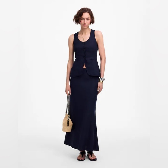 Madewell Dresses & Skirts - Madewell 100% Linen Bias Cut Maxi Skirt Navy Blue Size 4 Elastic Waist